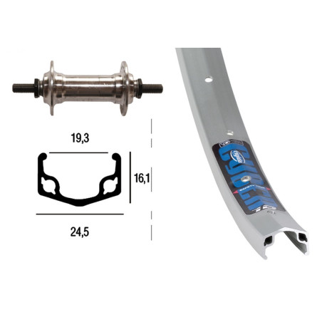 Roue AV 28x 1.75 petite flasque 36T Cyber 10 argent rayons inox